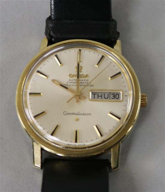 A gentlemans 1960s? steel and gold plated Omega Constellation automatic wrist watch.